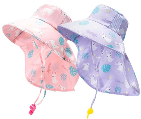 ZXTGBQ 2 Pezzi Cappello da Sole per Bambino Cappellino Estivo Cappello da Spiaggia UPF 50+ Protezione Solare Regolabile 2-6 Anni (Rosa, Viola)