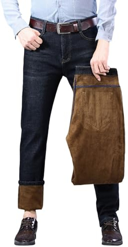 rtdgcv Herren-Thermohose Teddy-Fleece mit warmem Futter für Winter Schneehose gerades Bein Thermo-Jeans Bequeme Outdoor-Hose (Black, 32)