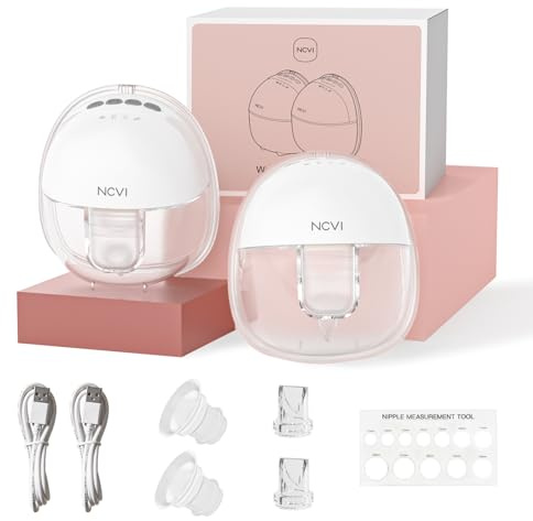NCVI Tire-Lait Electrique Portable avec Mains Libres, Forte Aspiration, 4 Modes & 9 Niveaux de Succion, 24mm et 21mm Brides, Silencieux et Facile à Nettoyer, 2 Pièces, Blanc