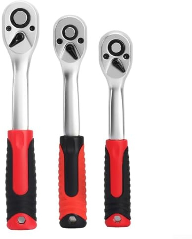 MeevrgR Juego de llaves de trinquete con mecanismo reversible de 72 dientes de liberación rápida, tamaños de unidad de 1/4 3/8 1/2 pulgadas, mango de metal ergonómico para reparaciones de talleres y