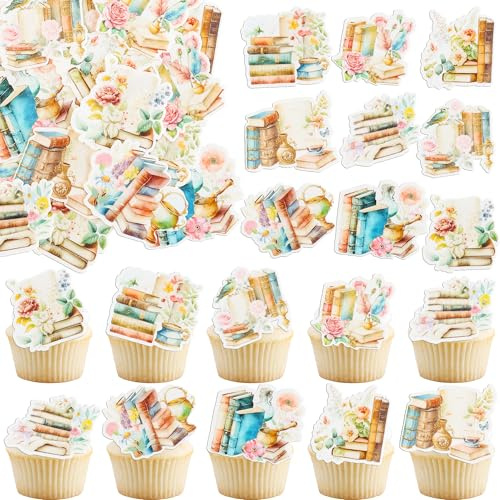 Gyufise 54Pcs Edible Book Club Cupcake Toppers I Love Reading Cupcake Picks Water Paper Book Club Cake Decorations for Library Theme Baby Shower Kids Birthday Party Supplies