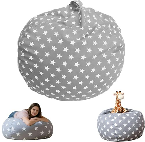 Ulluthu Sacco Stoccaggio, Borsa Portaoggetti per Giocattoli Peluche Sacci Porta Peluche con Chiusura Lampo Pieghevole Sedia Sacchetto Sacco di Fagioli per Animali di Peluche(No Filling,24 inc)