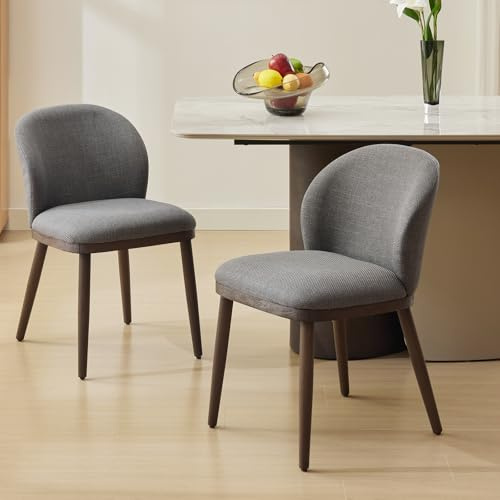 RBFGYIOP Set 2 Sedie da Pranzo Moderne Imbottite - Schienale Ergonomico - Gambe in Legno Resistenti - Capacità 120kg - Per Cucina, Sala da Pranzo, Ristorante - Tessuto Lino - Grigio Scuro