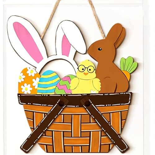 KUKUTrue® Holz Türhänger Ostern, Deko Haustür Frühling, Osterdeko, Osterdeko zum Aufhängen, Holz Türdeko für Ostern, Frühjahrsdekoration für Haustür, Wand & Innenbereich