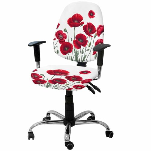 Savannan Office Chair Cover, Spring Red Opium Poppy Flower Protective Stretch Elastic Universal Cover for Desk Task Chair,Computer Rotating Chair 1 Pcs Summer Watercolor Plant
