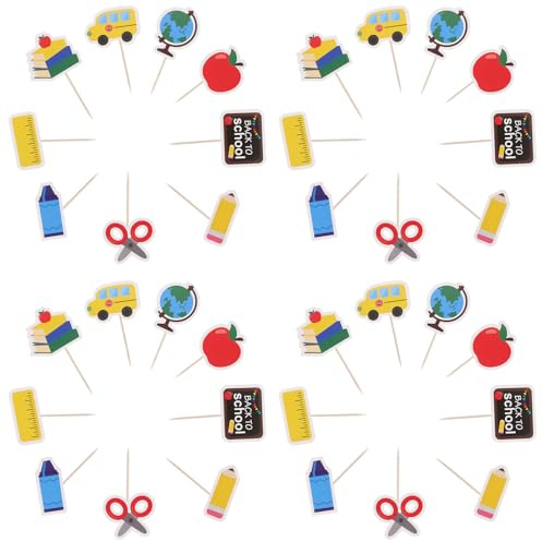 SWETRACE 36 Stück Cupcake Topper zum Schulanfang aus Verbundmaterial Kreative Tortendeko für Partys und Einschulungsfeiern in Verschiedenen Farben