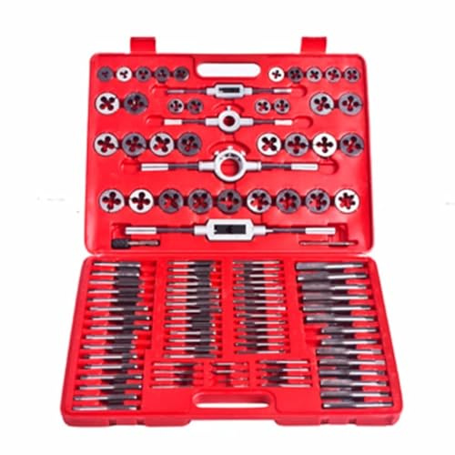 Juego de 111 piezas de machos y terrajas de acero al carbono con machos y portaterrajas en maletín de herramientas para roscar, reparación, montaje de metal y plástico