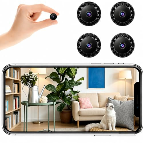 XUEVORIY Mini Cámara de Seguridad WiFi, HD 1080P 2026 Mejorada Cámara Oculta para Uso Doméstico, Mini Camaras Espias con Visión Nocturna Interior/Exterior para Bebés, Mascotas L/X2 (Noir, 4 PCS Mini)