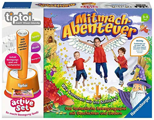 Ravensburger tiptoi 00044 active Set Mitmach-Abenteuer, Kinderspiel ab 3 Jahren, Bewegungsspiel mit Geschichten, schönen Liedern und lustigen Reimen: Hineinspringen ins Abenteuer