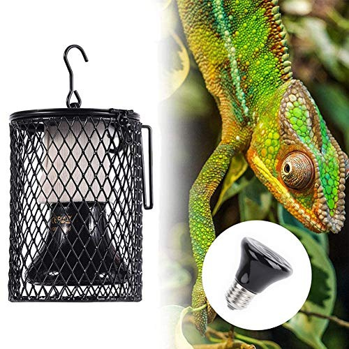 Homrich Ceramic Reptile Heating Lamp for Tortoise/Lizard/Snake/Frog | E27 Heater Guard Holder with Power Switch, 100W Infrared Reptile Heat Light Bulb, UK Plug 220-230V