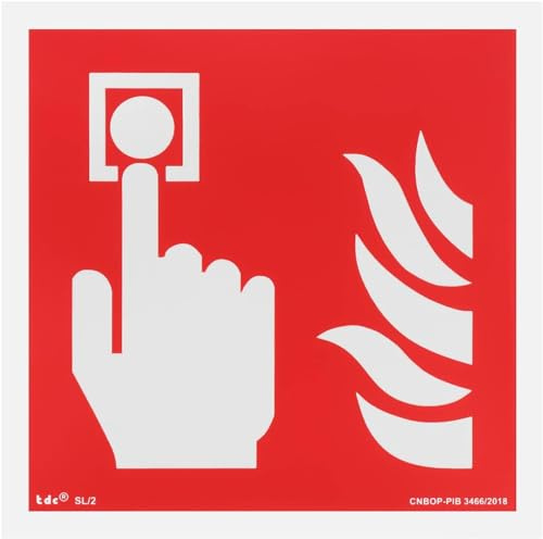 notlok Safety Work Brandschutzzeichen Feueralarm 15x15cm PVC | Nachleuchtende Kunststoffplatte + Aufkleber für einfache Montage, Wetterfest, DIN EN ISO 7010, Brandschutz Schilder