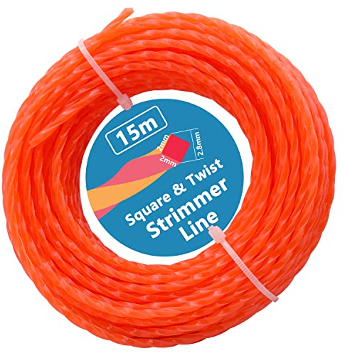 Zeqeey Heavy Duty Square Twist Grass Strimmer Line Diameter 2.8mm - 3mm Length 15m Nylon Trimmer Cord String Wire Rope for Garden Electric Strimmer Grass Trimmer, E3015