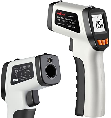 Infrared Thermometer (Not for Human), LEERCHUANG Laser Temperature Gun for Pizza Oven, Non-Contact Laser Thermometer Gun Adjustable Emissivity for Cooking/BBQ, -58°F ~ 788°F (-50°C ~ 420°C) Gray