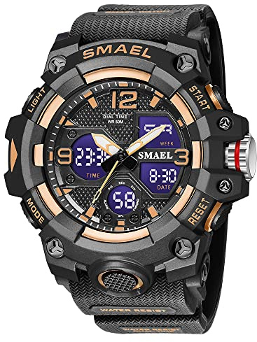AIMES Orologi da uomo per sport all'aria aperta, impermeabile, militare, tattico, digitale, analogico, con data, multi funzione, con grande quadrante con allarme, cronometro per uomo, C-oro rosa.,