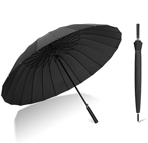 Meichoon Grande ombrello da golf manico in pelle 24 costole forte antivento fibra di vetro Bumbersoll manuale sole pioggia bastone ombrelli all'aperto business donne uomini KS46 nero