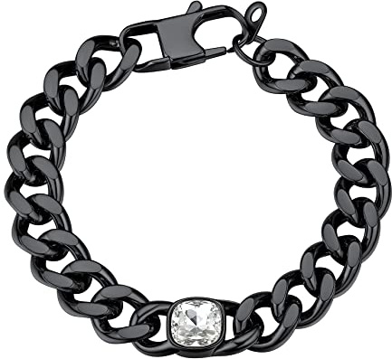 Bestyle Armband Herren Panzerarmbänder Edelstahl Link Kette Handkette mit Zirkonia Jungen Gliederarmband Armkette Hip Hop Rapper Armschmuck 1mm Breit, 21cm Lang Schwarz