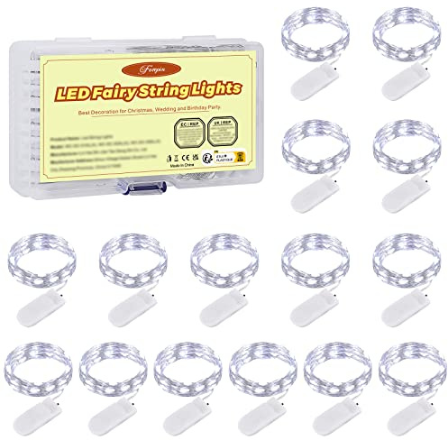 Stringa Luci LED a Batteria, 15 Pezzi Impermeabile 20 LED 2M Mini Lampada a Fili di Rame Bianco Freddo per Interni ed Esterni, Natalizi, Matrimoni, Feste di Compleanno, Decorazione da Giardino
