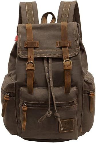 Gunolye - Zaino per la scuola e il college, zaino in pelle casual, zaino in tela vintage, zaino per laptop, borsa a spalla da viaggio e outdoor, zaino da viaggio e da escursionismo casual per uomo e