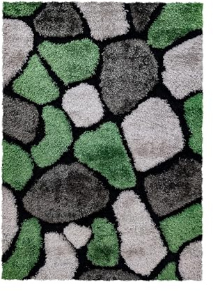Home Republic Pebble Stepping 3D Stones Textured Carpet Yoga Fluffy Rug with Anti-Skid Backing Bedroom Living Dining Room (Emerald Green, 80 x 150cms)