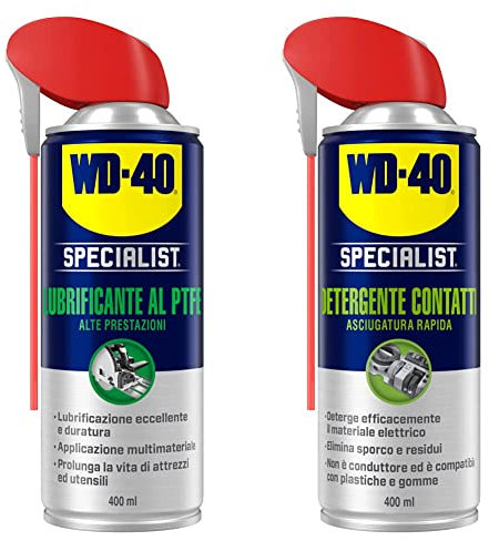 Wd-40 39396/46 Specialist Lubrificante, Alte Prestazioni al PTFE, 400 Ml & Specialist Detergente Contatti Spray Asciugatura Rapida Con Sistema Doppia Posizione, 400 Ml, Incolore