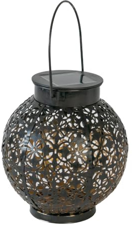 Intirilife Solar Laterne Lampe aus Metall in Schwarz - 15.5 x 16.5 cm - Outdoor Gartenleuchte zur Dekoration für Balkon Garten