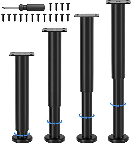 VETIN 4 Stück Möbelfüße Verstellbar, Möbelfüße Höhenverstellbar 25-43cm, Metall Schwarz Möbelbeine, Möbelbeine für Schrank Fernsehschrank Bett Sofa Nachttisch Lehrstuhl Badezimmerschrank