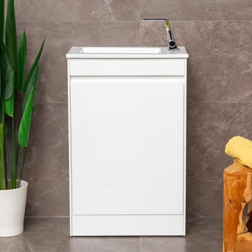 Ochil Gloss White Floor Standing Cloakroom Vanity Unit With Slim Ceramic Basin Sink Soft Close Door Bathroom Unit � 550mm