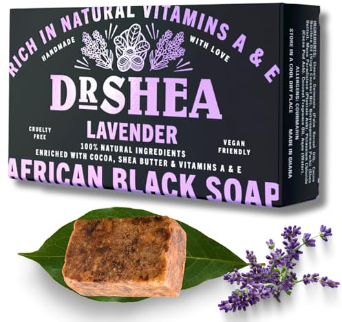 Lavender Organic African Black Soap 100g - Antibacterial Body Face & hand Wash - Eczema - Dry Skin - Psoriasis - Scar Removal - Moisturiser - Authentic Raw from Ghana.