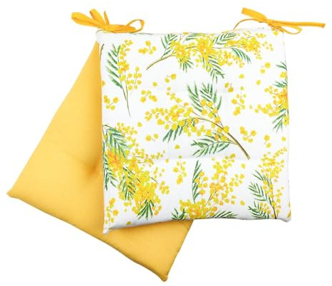 MAGIE DI CASA Cojines para silla acolchado Mimosa, para primavera y verano, ideales como regalo y decoración de mesa, paquete de 2 unidades (mimosa, amarillo)