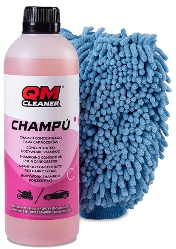 QM Cleaner Champú Espumante para Carrocería | Concentrado, para más de 20 lavados, con Acabado Brillante - Incluye 500 ml + Manopla Extra