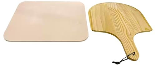 Square Pizza Stone Set - Cordierite Baking Sheet, Electric Oven Sheet | Heat Resistant Cordierite Baking Stone, Barbecue Slate Sheet, Wood Peel Paddle for Oven, Pizza, Bread and Pie, 380cm
