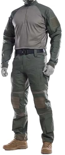 Taktische Sets für Herren, Camo1, Outdoor, Multi-Taschen, Kampf-Trainingsanzüge, atmungsaktiv, langärmelig, T-Shirt, Cargohose, EN8, L