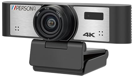PERSONA Webcam 4K avec suivi du visage AI, grand angle de vision, récepteur infrarouge, USB Plug & Play, argent