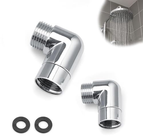 HJIAMA 2 Pezzi Curva Cromata 1/2 Adattatore per Doccetta, Telefono Doccia, Design curvo a 90 Gradi, Dotato di Rondelle, Superficie Cromata, Flessibile Doccia, Adatto per Soffioni Doccia, Rubinetti