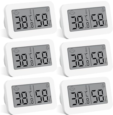 Lot de 6 mini thermomètres hygromètres - Thermomètre d'extérieur numérique - Hygromètre - Hygromètre - Pour chambre de bébé, bureau, cave à vin, salon, bureau