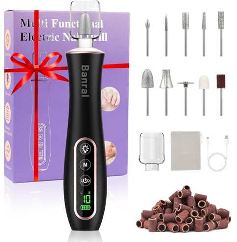 Elektrisk nagelborr - Nagelborr för gelnaglar - Elektrisk nagelfil 20000rpm 10 växlar sladdlös elektrisk nagelborr, manikyr pedikyrset för gelnaglar, akrylgelnaglar, naturliga naglar (Svart)