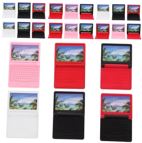 BESTonZON 24pcs Miniature Laptop Playhouse Toy Doll Computer Model Mini Plastic Laptop Ornament Mini Things Miniature Computer Decoration Boys and Girls Creativity Imagination Toy