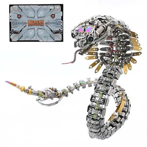 BuildCubes 3D Metall Puzzle Erwachsene, Steampunk Puzzle Schlange Metall Modellbausatz, 1000+PCS DIY Mechanisch Viper Kobra 3D Puzzle Tier Spielzeug Geschenk -KIT Version
