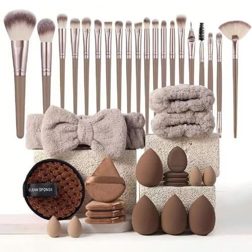 40 Piece Makeup Brush Set Professional Makeup Kit for Women Foundation Blends Premium Beauty Tools, Sponge Face Powder Concealers Eyeshadow Blush for Makeup Applicators (40pcs-coffee)