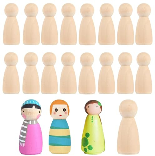 BCENG 20 Pcs HöLzerne Peg PuppenköRper 53 Mm NatüRliche | Unbemalte Weibliche MäNnliche Basteln Holz Figurenkegel Diy Holzfiguren für Diy Kunsthandwerk Farbe Geschnitzt Weihnachten