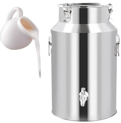 Adima 5L/9L/14L/18L Milch Transportkanne 201 Edelstahl Luftdichte Milchkanne Mit Deckel Und Hahn Milchgärfass Getränkespender Edelstahl Für Milch Wein Flüssigkeit Vorratsbehälter,5L
