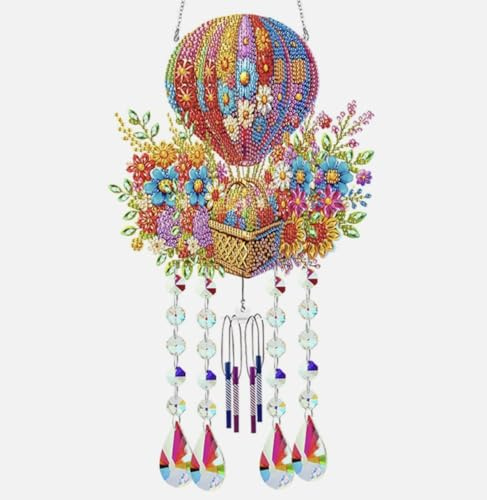 Syntego 5D gör-det-själv färgglad varmluftsballong vindspel diamantmålningssats strass akryldekoration ca 57 cm x 19 cm