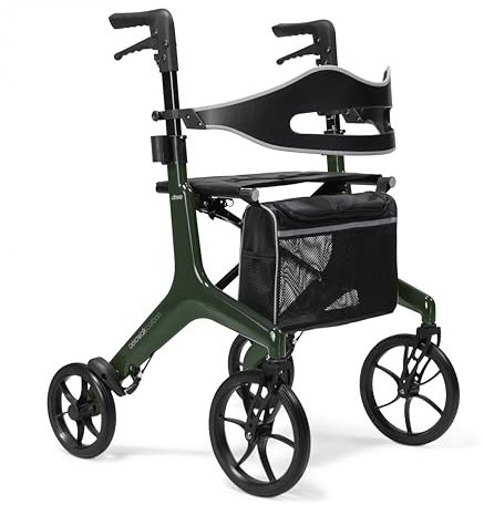 Aerowalk Rollator Ultra Lightweight Folding Walker, Carbon Fibre Wheeled Walking Frame Aerocarbon (Green)