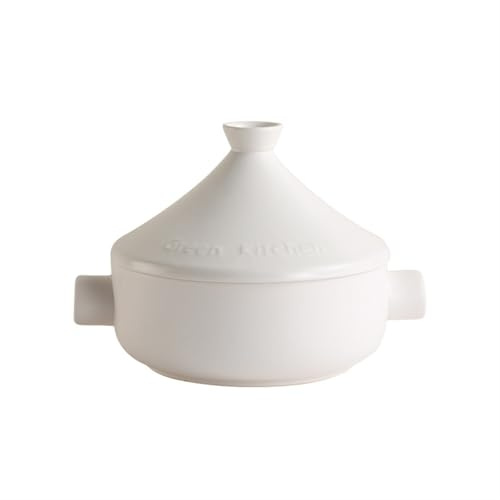 SXTYYH Pot à Tajine Avec Couvercle Conique, Style Japonais Pot à Vapeur Marocain Plat Tajine for La Cuisson Casserole Avec Cuiseur Vapeur for Cuisson Lente, Ragoûts(Blanc)
