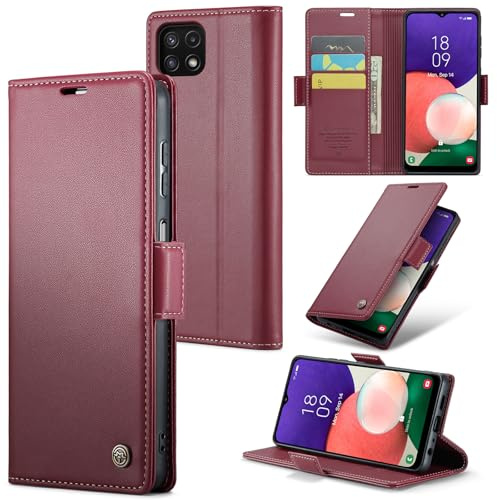 Rerzoiro Funda para Samsung Galaxy A22 5G, Funda de Cierre Magnético, Cartera de Cuero PU con [Bloqueo RFID], Soporte, Ranura para Tarjetas, Carcasa de Libro, Case para Samsung Galaxy A22 5G, Rojo