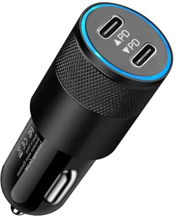 USB C Car Charger Adapter, 60W Dual PD 3.0 Port, 12/24V USB C Socket | Port Power Cigarette Lighter USB Car Charger, Fast Charging, for iPhone 16/15/14, for Samsung Galaxy S25 Ultra/S24/S23/S22