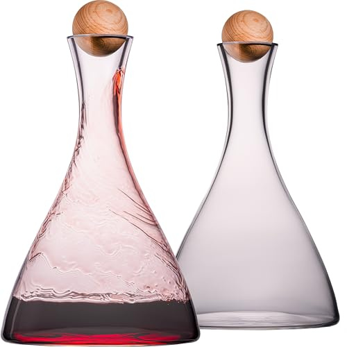 IMPERIAL glass Weindekanter aus Crystalline Glas – 2 Stück – handgefertigte Weinkaraffe mit Holzverschluss 1700ml Rotweinkaraffe – Dekanter für Rotwein, Tisch & Weinverkostung