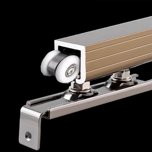 Sliding Door kit Track Rail Champagne Sliding Door Railing System, Box Rail Bypass Single Barndoor Ceiling Mount Hardware, Garage Bifold Doors Track Rollers Kit Replacement(5.1ft/155cm)