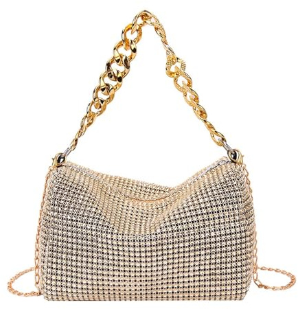 VPB Ladies Clutch Bag With Chain,Gold Clutch evening Bag,Stylish Gold Handbag for Parties,Wedding Handbag,Shiny Chain Shoulder Bagfor Social Events for Fashion Enthusiasts