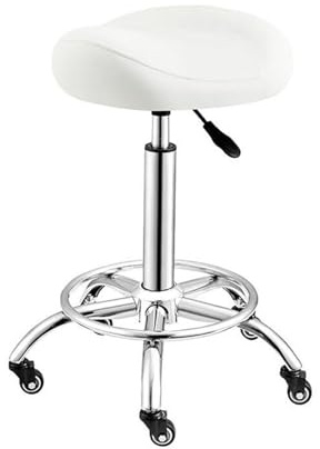 FXLUHAY Sedia sgabello da sella con ruote, girevole, altezza regolabile di 20 cm e capacità di carico di 330 kg for casa, ufficio, salone, negozio(White)